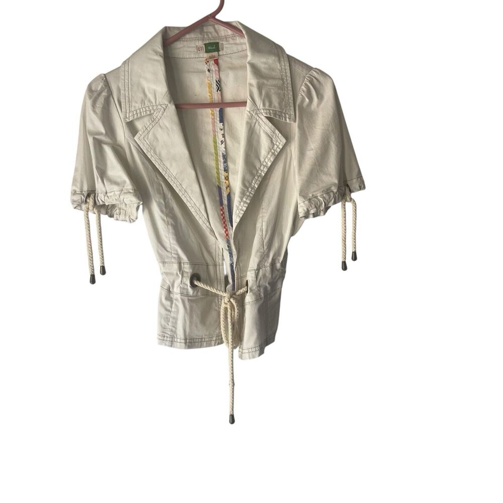 ETT TWA Y2k Women's‎ Size 6 Small White Cotton Cargo Tie Utility Jacket Top